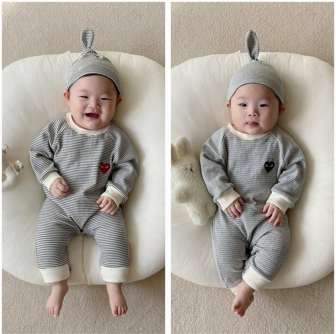 북유럽풍 아기옷 베이비옷 아기우주복 신생아옷 3개월 6개월 백일 바디슈트+모자 세트 긴팔슈트 조동친구 촬영룩 커플룩 쌍둥이룩 남매룩 형제룩 자매룩 코디