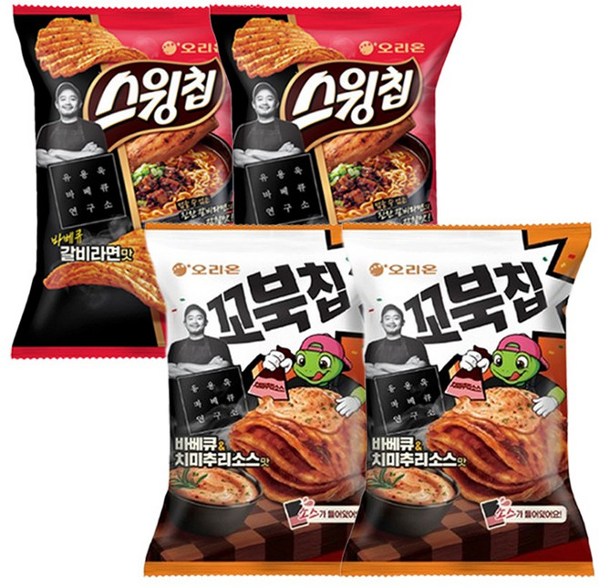 스윙칩 바베큐갈비라면+꼬북칩 바베큐치미추리소스, 2세트, 222g