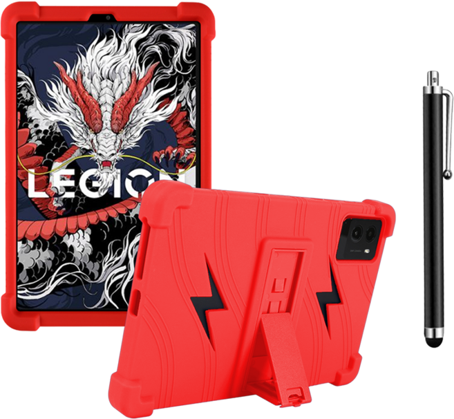 레노버 리전 Y700 3세대 하우징 범퍼 거치대 케이스 + 터치펜, 레드