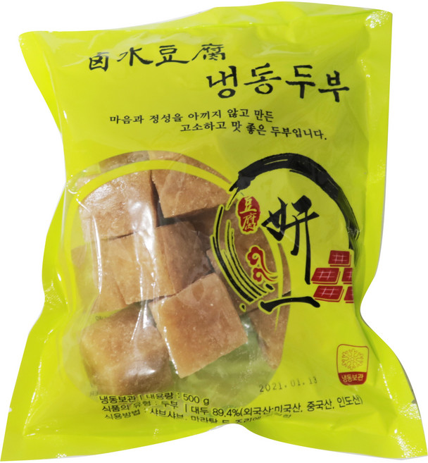 연일냉동두부 500g 장가푸드 중국식품 훠궈 마라탕 마라샹궈 마라향궈 샤브샤브 중화요리, 1개