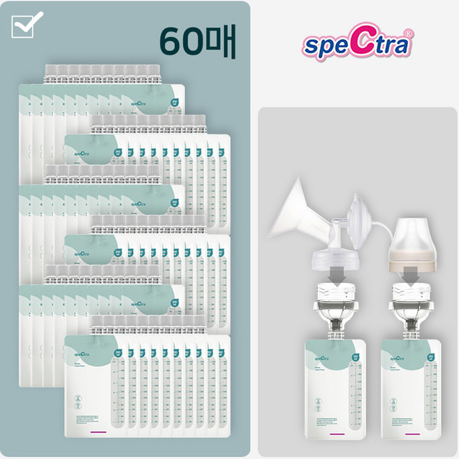 [공식판매처]스펙트라 온도감지 이지 모유저장팩 200ml 리필형 60매입 커넥터미포함, 30개입, 2개