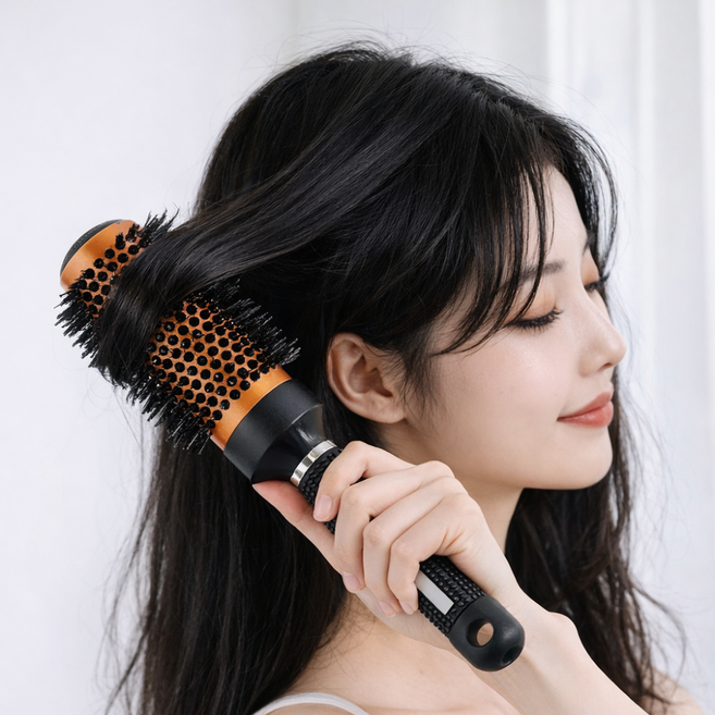 앨라모 쉬운 스타일링 양면 헤어 브러쉬 머리빗 롤빗, 1개, 주황