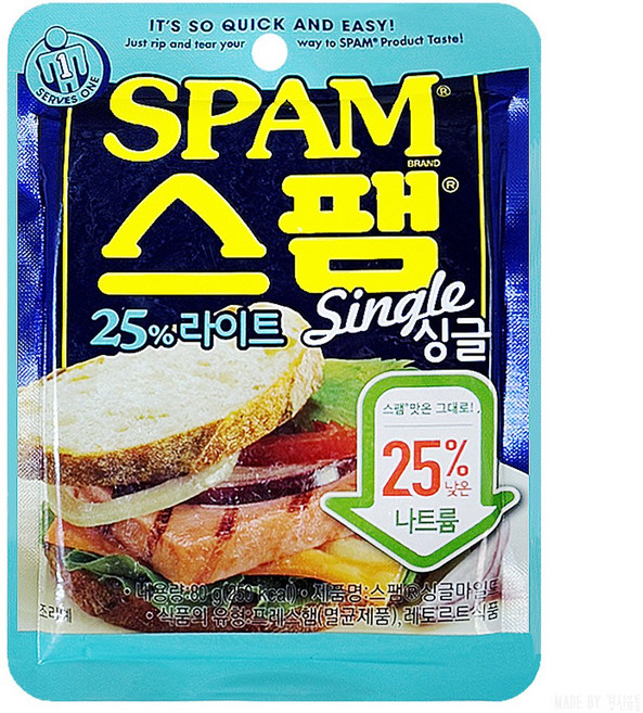 스팸 싱글 25%라이트 햄통조림, 80g, 1개