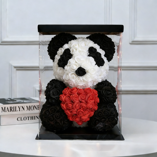 장미꽃곰돌이 로즈베어 장미곰돌이 플라워곰 조화 꽃다발 기념일 생일 결혼 신혼 선물 인테리어조화, 1개, 팬더색