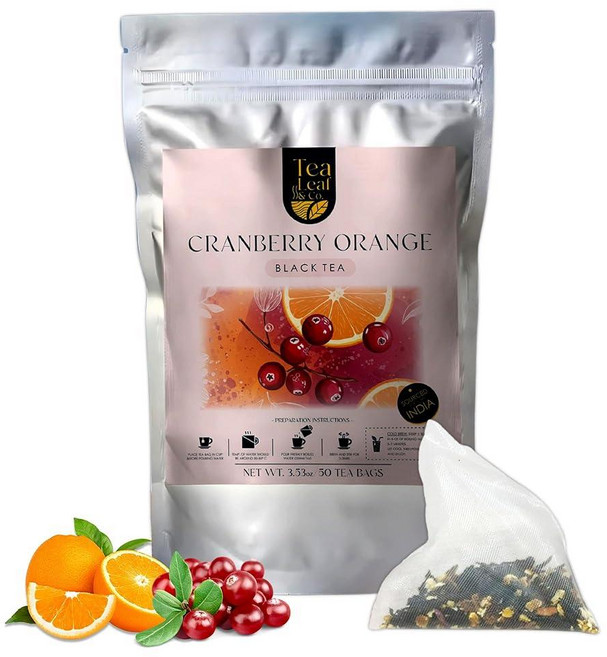 레몬 생강 녹차 티백 (50개) 오렌지 껍질이 함유된 녹차 흑후추 및 민트 추출물 카페인 진짜 및 천연 녹차 신선한 허브와 향신료 혼합 글루텐 프리, Cranberry Black (50 Tea Bags)