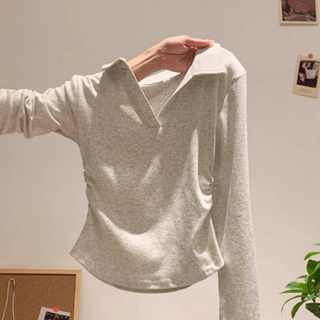 유니온 여성 슬림핏 브이넥 카라티