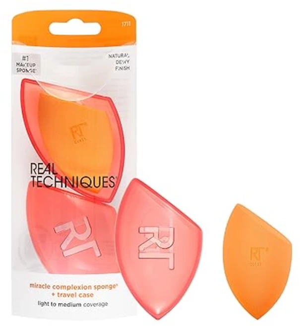 리얼 테크닉스 미라클 컴플렉션 스펀지 + 여행용 케이스 메 Real Techniques Miracle Complexion Sponge + Travel Case Makeup Bl, 1개 - 쿠팡