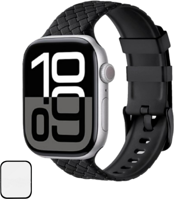 NUBASE 애플워치 호환 체크 솔로루프 실리콘 스트랩 스포츠밴드, 블랙, 1개