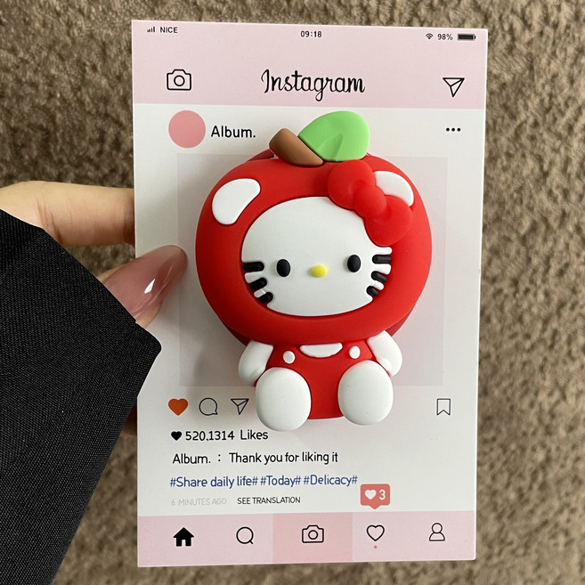 에코핏 휴대폰 맥세이프 호환 마그네틱 스마트톡 빨강 초록 3D사과키티, 1개, 빨강3D사과키티