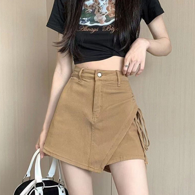 SAHINER 여성 여름 슬림핏 A라인 하이웨스트 스트링 데님 스커트 청치마바지 LGADK19