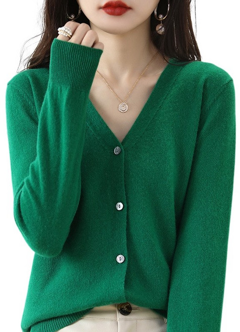 여성용 빅사이즈 브이넥 스판 부드러운 편안한 니트 가디건 간절기룩 상의 Knitted Cardigan F9099