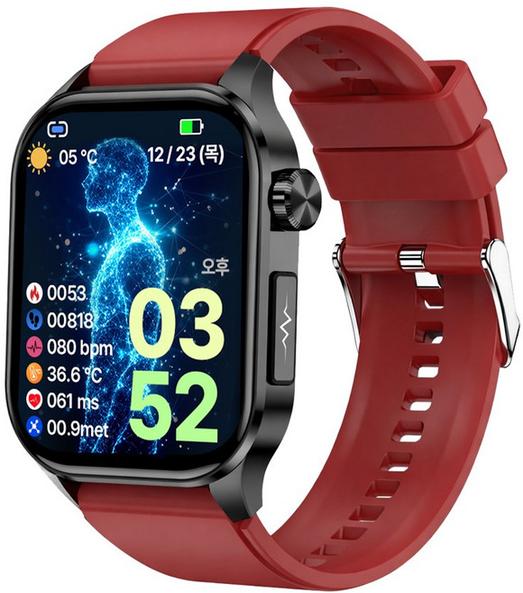 액션맨 글루코워치 ET 건강데이터 스마트워치, 블루투스, 5.13cm, 블랙실리콘+레드실리콘