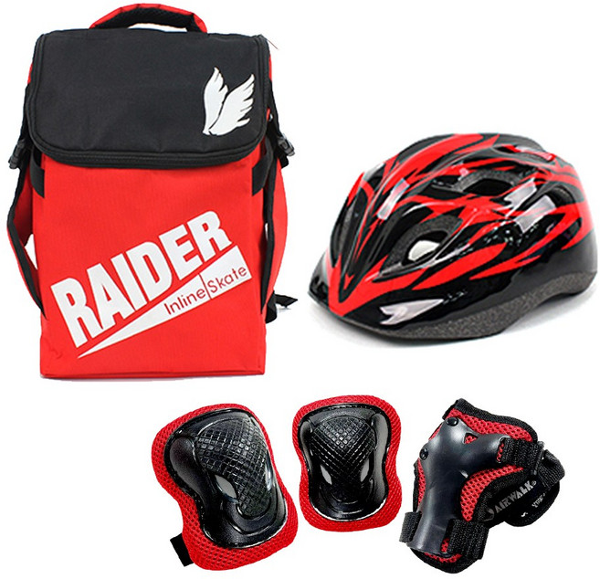 에어워크 마리 핑크 아동 인라인 스케이트 보호장비 세트 / 인라인 가방+헬멧+보호대, 헬멧_레드/가방_레드:보호대_레드_S, 1개