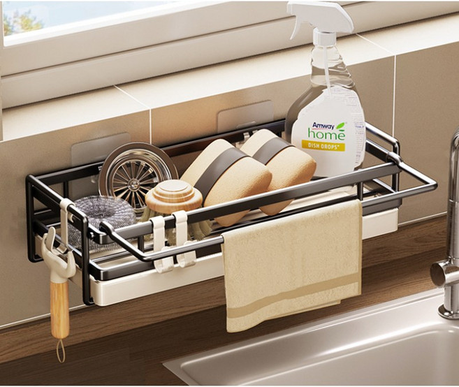 마벨인홈 주방필수 무타공 씽크대 정리 세제통 수납 행주걸이, 1개, 블랙
