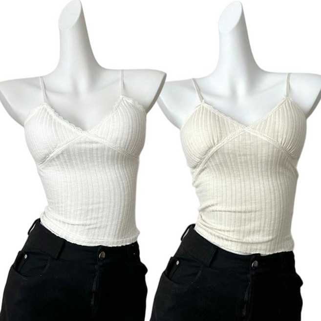 젬버트 브이넥 레이스 면스판 캡내장 끈나시 2장세트