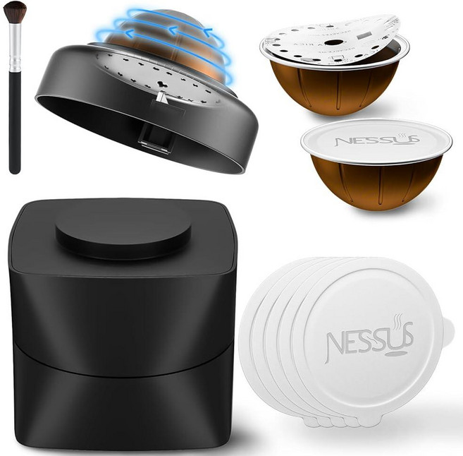 NESSUS 재사용 가능한 버츄오 포드 리필 키트 버츄오 씰용 뚜껑 쉬운 리무버 네스프레소 버츄오 포드용 알루미늄 호일 뚜껑 100개 탬프 앤 프레스 리필 가능한 버츄오