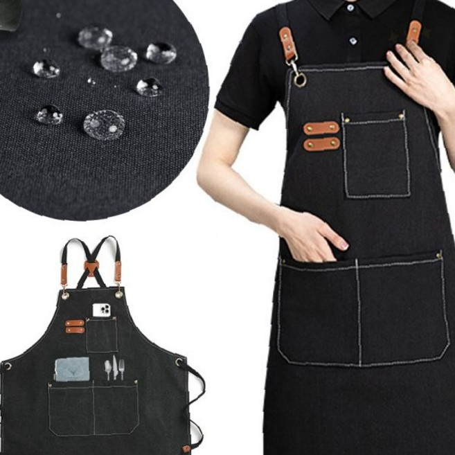 주방 작업용 긴 앞치마 방수 원단 다용도 포켓 카페 요리 제빵 업소용 실용 작업복, 1개, 그레이