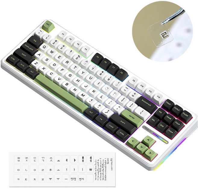 AULA F87 3모드 RGB 기계식 키보드, 그린, 회목축