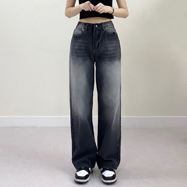 핫투 기장수선no 3단기장 빈티지 와이드 데님팬츠 하이웨스트 난스판 빅사이즈 뒷밴딩 청바지 4Color