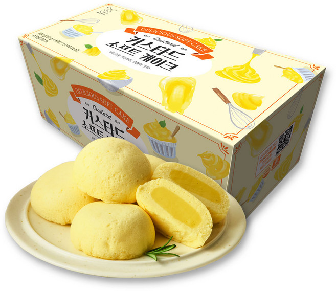 [화과방] 소프트케이크 커스터드 / 부드러운 아이스 디저트, 400g, 1개