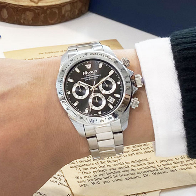 NIVADA 니바다 남성용 크로노그래프 메탈시계 1001 쇼핑백 증정