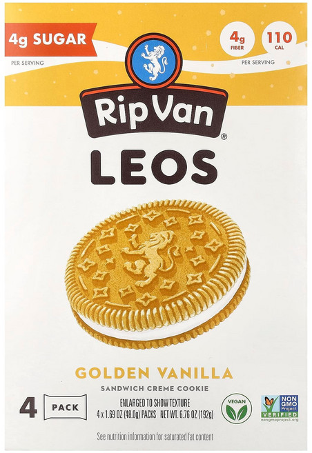 립 반 와플스 Leos 샌드위치 크림 쿠키 골든 바닐라 4팩 각 48g(1.69oz) RIP-70557, 4개