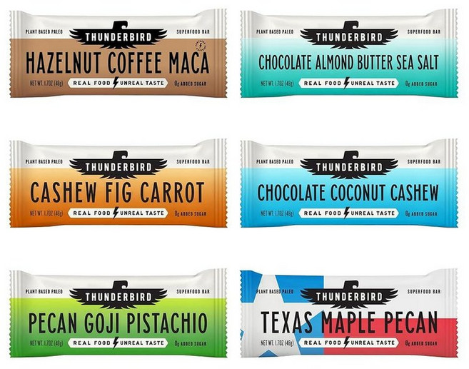 Thunderbird Bars 에너지 스낵 단백질 함유 글루텐 프리 건강한 실제 음식 비건 팔레오 GMO 프리 설탕 무첨가 초콜릿 애호가 버라이어티 맛 팩 (6개 각, 6 Count (Pack of 1), Bestsellers Variety Pack