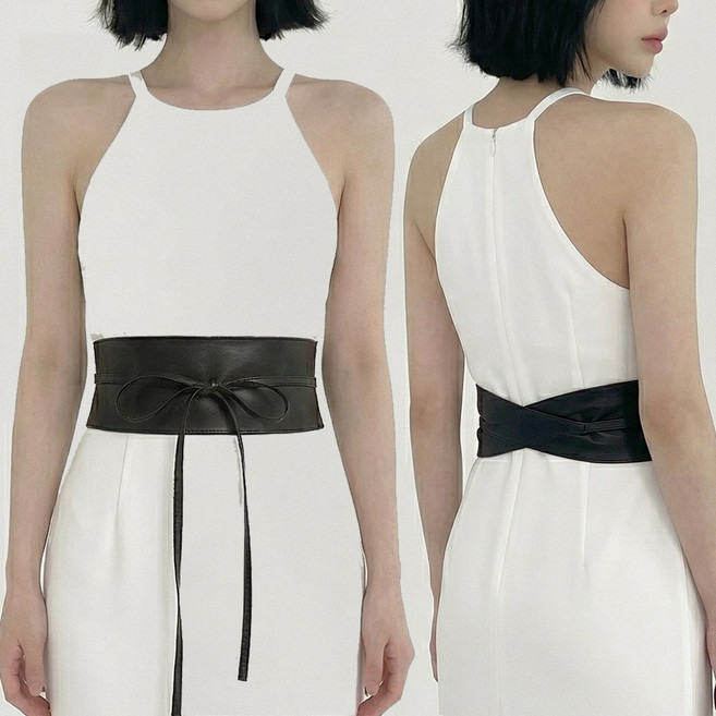 모먼트린 와이드 가죽 리본 벨트 허리 슬림핏 원피스 코르셋 허리띠