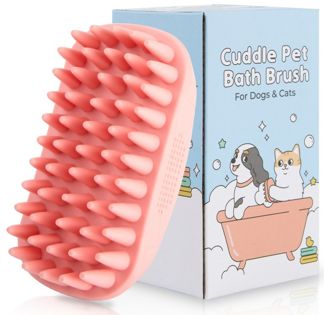 SOONTAN 뽀드득 반려동물 전용 목욕 마사지 털관리 브러쉬, 핑크, 1개