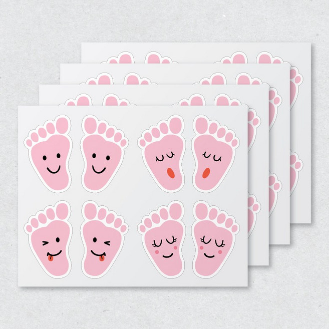 컬러 발모양 스티커, 핑크색 x 4장
