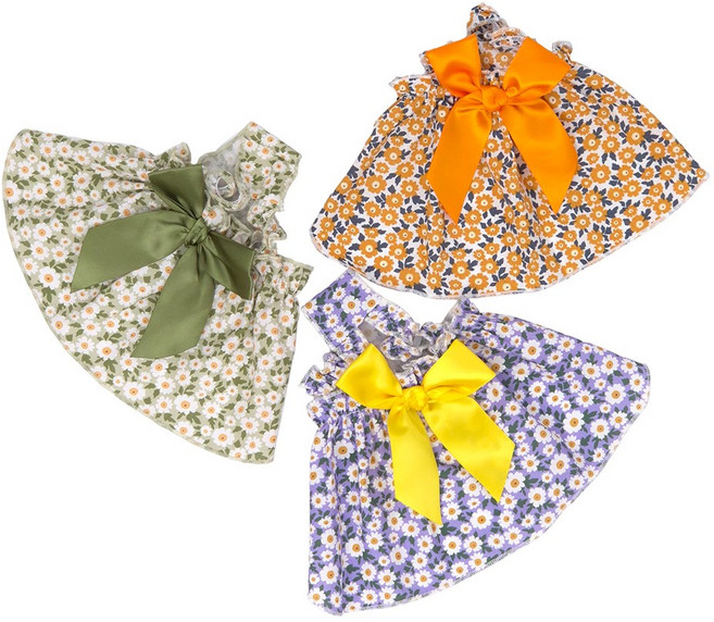 개인싸 강아지옷 리본 플라워 프릴 원피스, 1개, 오렌지