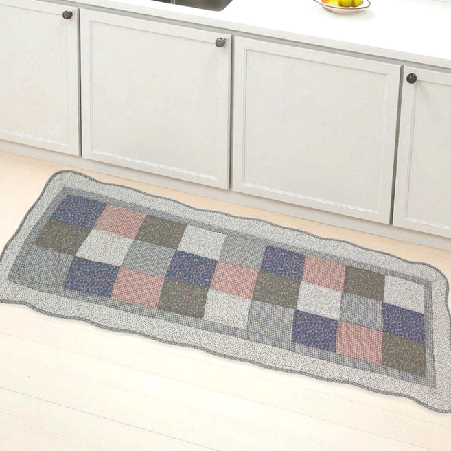 홈집합 면 발매트 부엌 순면100% 흡수력 세탁가능, 패치워크 플라워