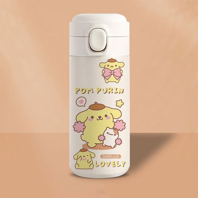 심플 미니 큐티 경량 귀여운 시나모롤 포차코 헬로키티 폼폼푸린 카툰 캐릭터 대용량 견고 원터치 텀블러 보온보냉병 420ML 6종, 1개