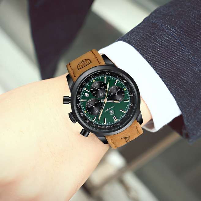 포스워백 아날로그 남자 패션 가죽 손목시계