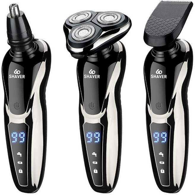 nicoliley 전기 전동 충전식 면도기 물세탁 가능 3in1 전기면도기 이발기 코털제거기, 블랙, 트리플원(면도기&코털기&구레나룻기)