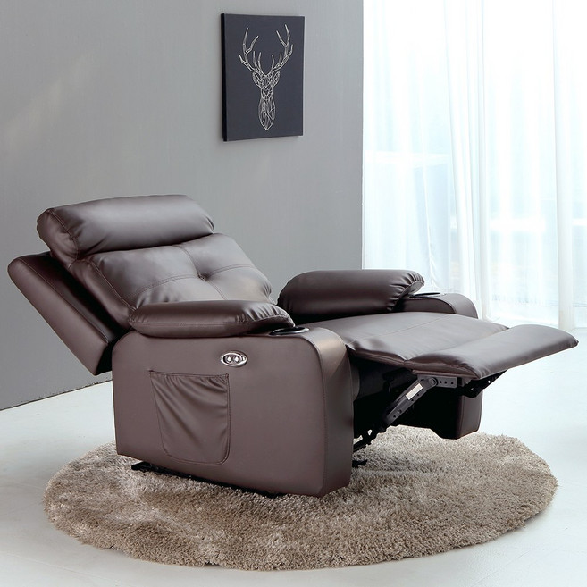 선창테크 1인용 전동 리클라이너 소파 7104 7108 1004 1005 가죽 USB 독립스프링 컵홀더 방문설치_부모님 선물, 7104 버튼식_초코브라운