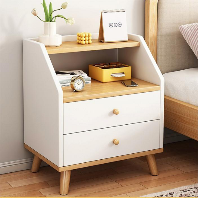 Kurua 침대 협탁 원목 2단 서랍장 수납장 발통형 거실 쇼파 침실, 우드화이트