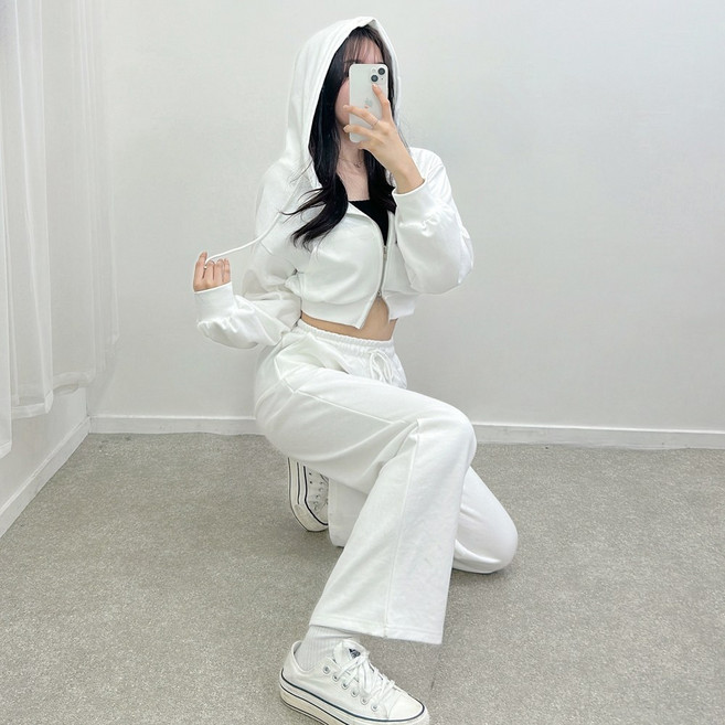 세트가격 롱&숏 이지핏 트레이닝 투웨이크롭집업 하이웨스트 와이드팬츠세트 4color