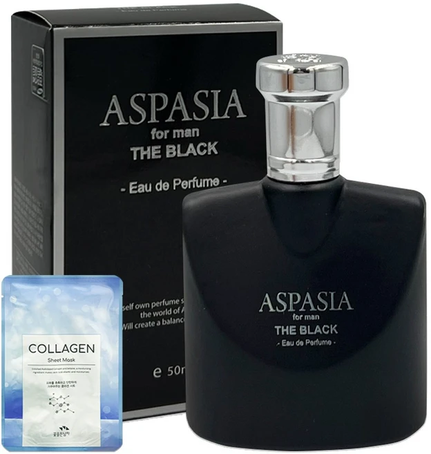 아스파시아 블랙 오드퍼퓸 남자향수 (+꽃을든남자 마스크팩), 1개, 50ml - 쿠팡