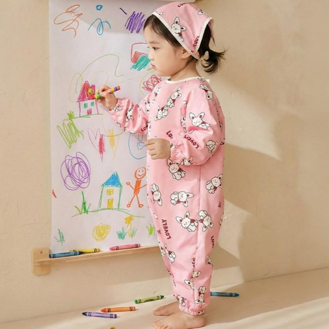 아이레빗 국내생산 아기 유아 미술가운 방수 전신 문센 촉감놀이 모래놀이, 러블리 레빗