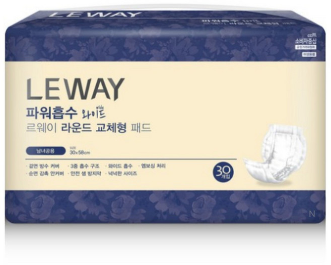 르웨이 남녀공용 라운드 교체형 패드 성인기저귀/패드, 30개입, 100개