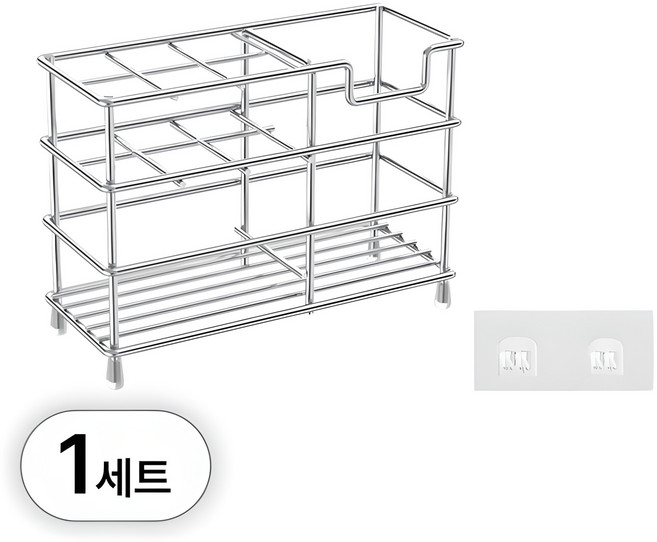 투데이리빙 대형 스텐 칫솔 꽂이 세트 무타공 욕실 치약 칫솔통 걸이 양치 컵 스탠드 수납 홀더 꽃이, R79155B(일반칫솔용-스테인리스, 1세트, 실버