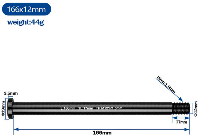 자전거 프레임 스레드 액슬 액세서리 MTB 스루 BXT 포크 MM용 너트 도로 나사, 166x12mm, 1개