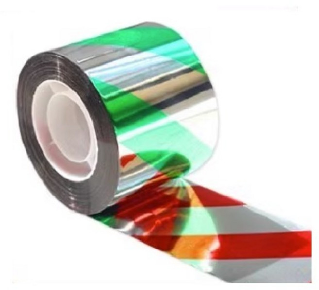 驅鳥彩帶 反光彩帶 會場佈置彩帶 餐廳裝飾彩帶 驅鳥神器 農場/果園驅鳥, 綠銀 (長100公尺，寬4.8公分), 1個