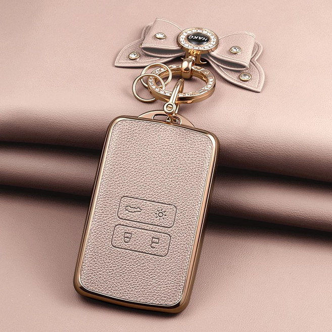 HAKO 소프트 가죽TPU 차키케이스+나비키링 (르노삼성4버튼호환), S-02, 핑크베이지