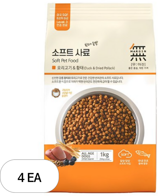 무마진 강아지 전연령용 소프트사료, 오리+황태, 1kg, 4개