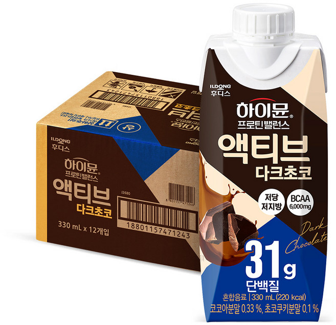 하이뮨 프로틴 밸런스 액티브 다크초코, 330ml, 12개