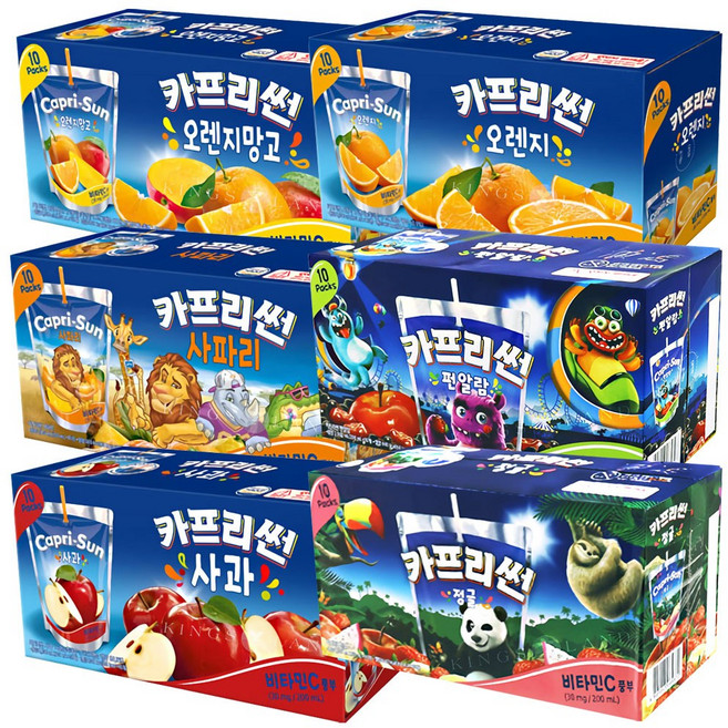 카프리썬 6종(사과10+오렌지10+사파리10+펀알람10+정글10+오렌지망고10), 60개, 200ml