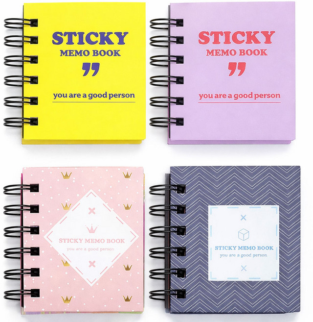 4종 세트 수첩형 점착 메모지 세트 인덱스 사각 혼합, 4개, 6매, 점착 메모북