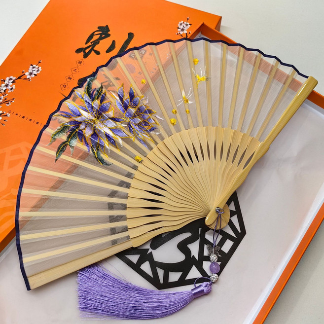 2026新款蘇州刺繡扇子刺繡摺扇古風摺扇中國風摺疊扇, 1個, 刺繡摺扇  曇花一現:1